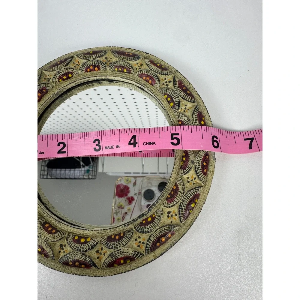VTG Hand Painted Boho Mosaic Mini Wall Mirrors Textured Resin